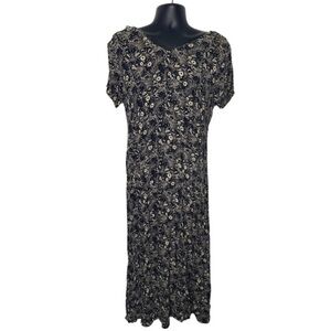 Jaclyn Smith Floral Print Midi Dress (Size:L, Color:Black/White)